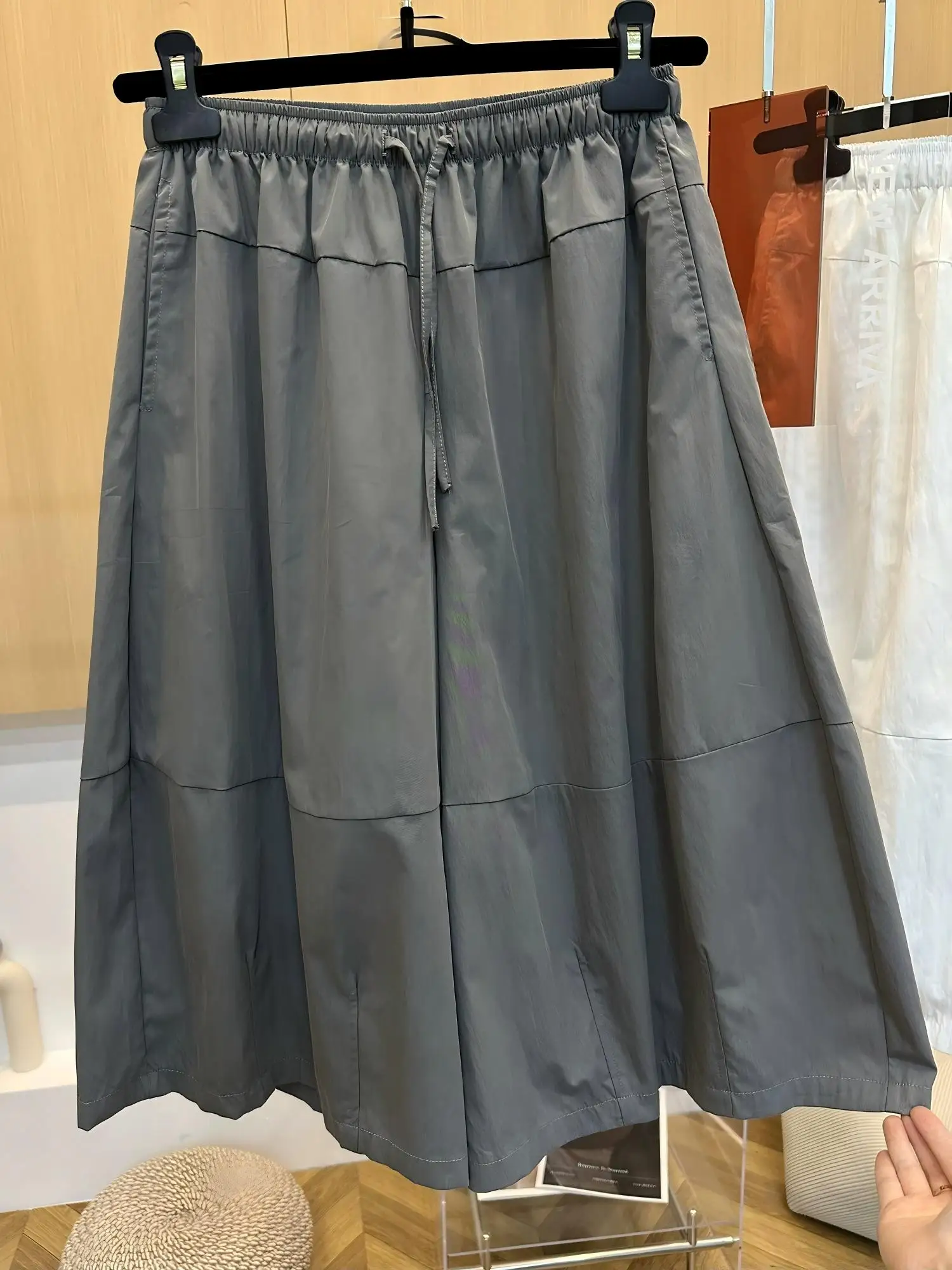 Trendy Drawstring Elastic Waist Loose Wide Leg Pants Women's mid Rise Straight Cut Long Trousers Comfortable Slimming Effect