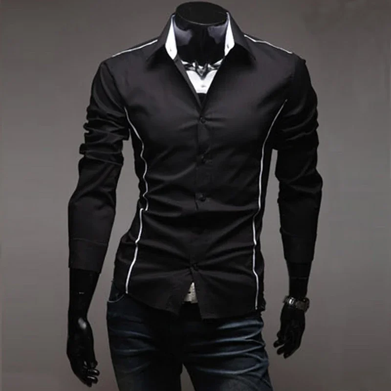 Chemises rayées à manches longues pour hommes, coupe couvertes, vêtements sociaux, chemises grises pour hommes, 2024
