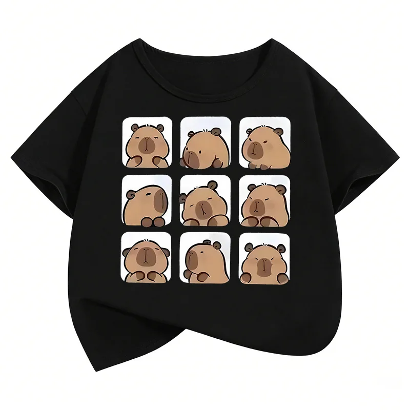 

Детские футболки с милым рисунком капибары, летние футболки с короткими рукавами, одежда с мультяшными животными для мальчиков и девочек, милые топы, детская футболка Y2K