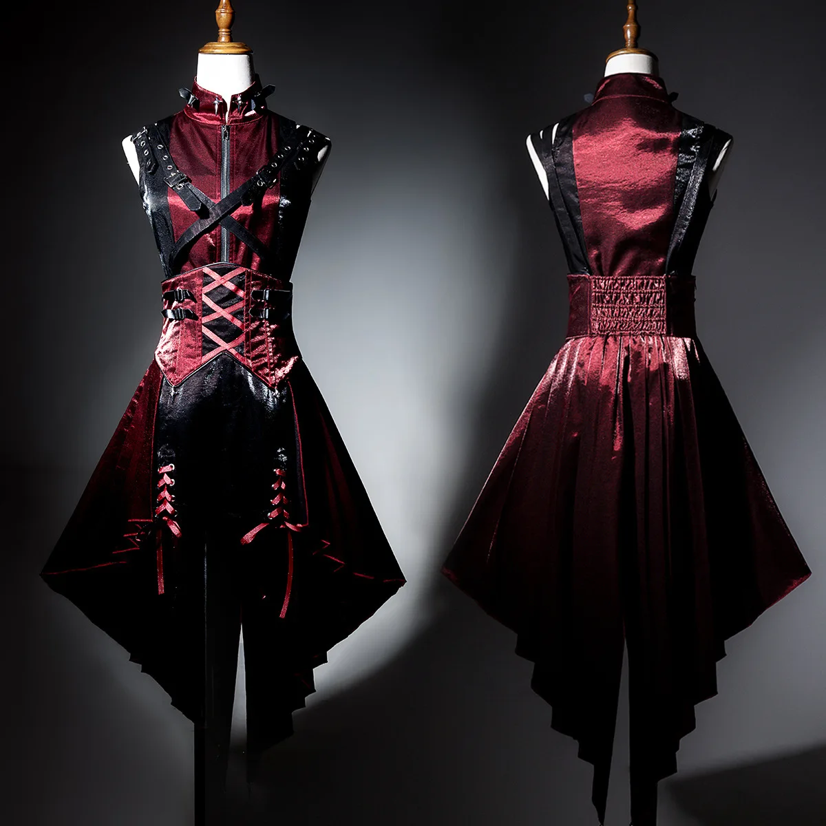 

Dark Gothic Metal Punk Vintage Lolita Suit Women Harajuku Subculture Sweet Cool Stand Neck Sleeveless Top Suspender Strap Skirt