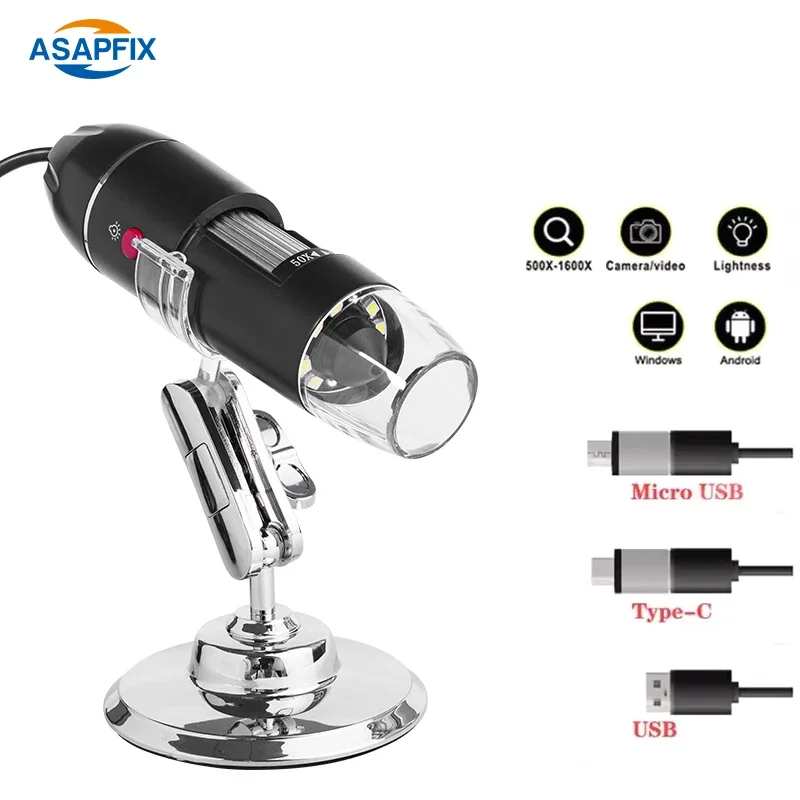 1600X Digital Microscope Camera Type-C USB Portable Electronic Microscope With 8 LED Endoscope Camera Magnifier for Phone Repair