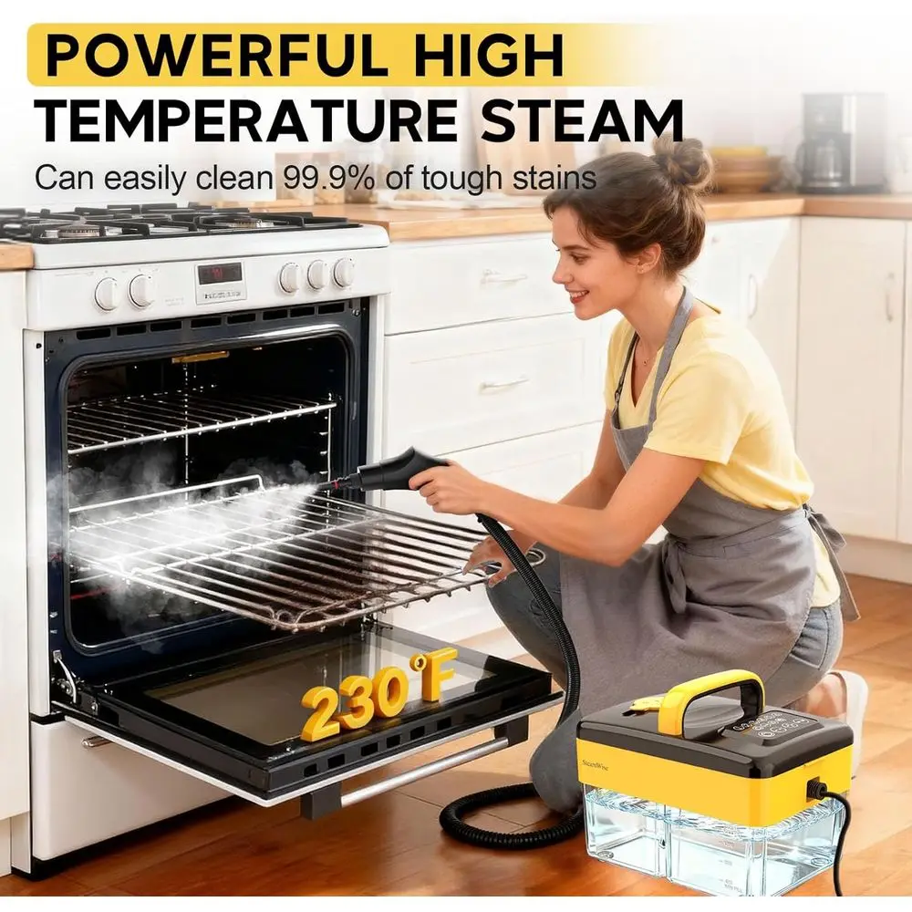 Heating Heavy Duty Steam Cleaner 7 Adjustable Levels, 1.6 Quarts Tank, Continuous Spray, Natural Deep Cleaner, Portable Handheld