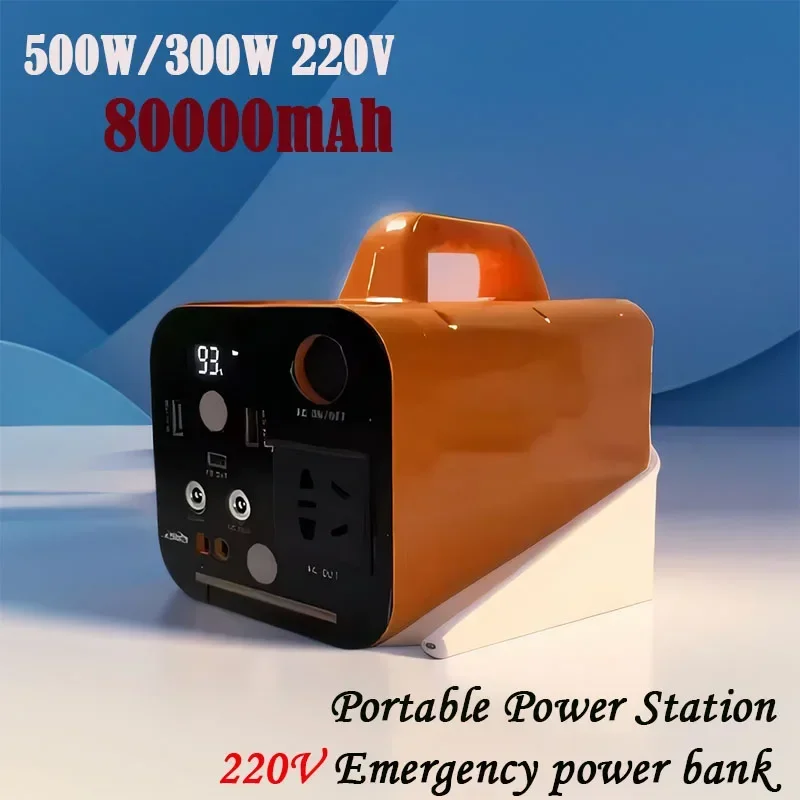 500W Portable Power Station 220V 80000mAh Power Bank Large Capacity Generator Lifepo4 Battery Outdoor Camping Emergency Lighting