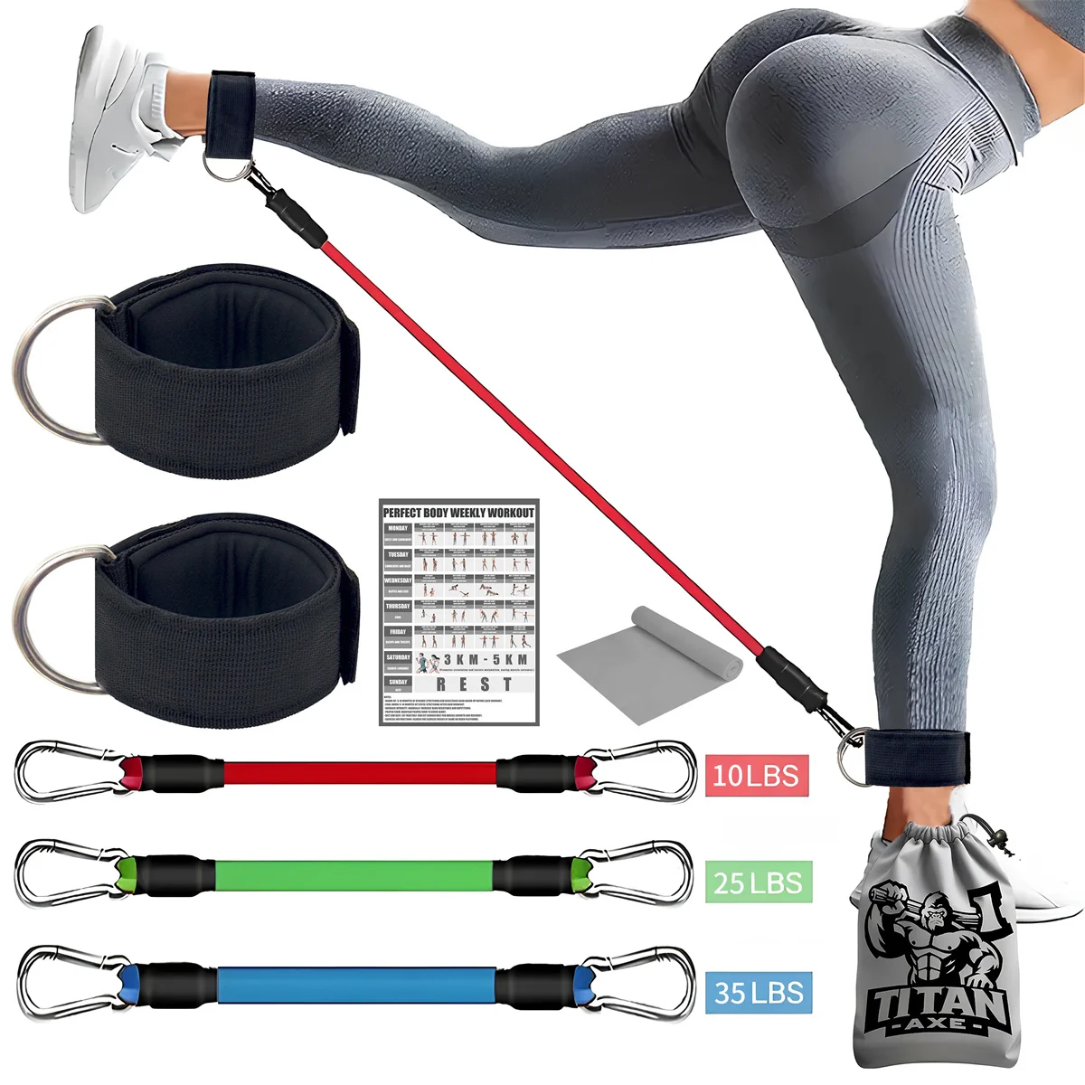 8-teiliges verstellbares Knöchelwiderstandsband-Set für Bein- und Glute-Training – inklusive Schlaufen, Führer und Tasche – perfektes Geschenk
