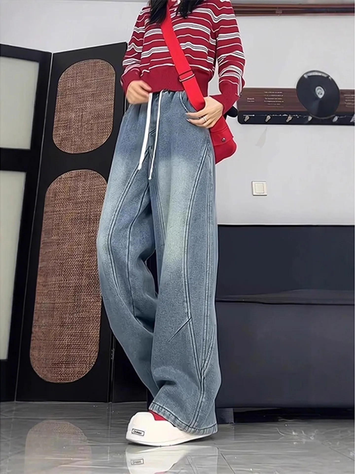 

Blue American Sle Thiened Fce Casual Men's Jeans Winter Straight Leg Bell Bot Slimming Trendy Knife Jeans