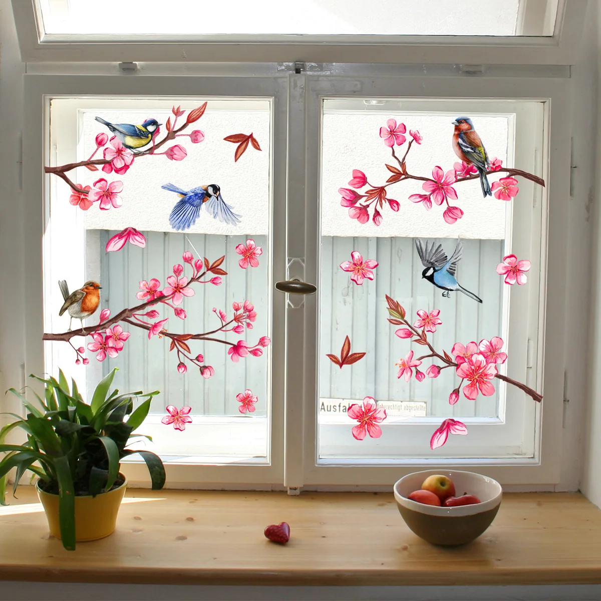 New peach tree branches flowers bird window sticker static sticker glass sticker home decoration stickers convenient and beautif