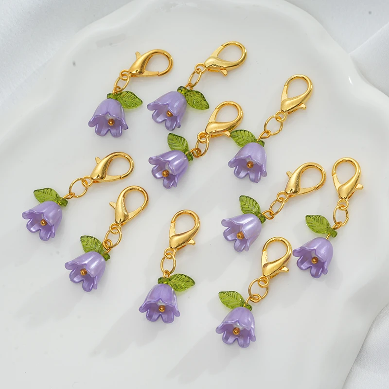 10pcs Cute Flower Keychain Lobster Claw Clasps Charm For Bag Key Chain Ornaments