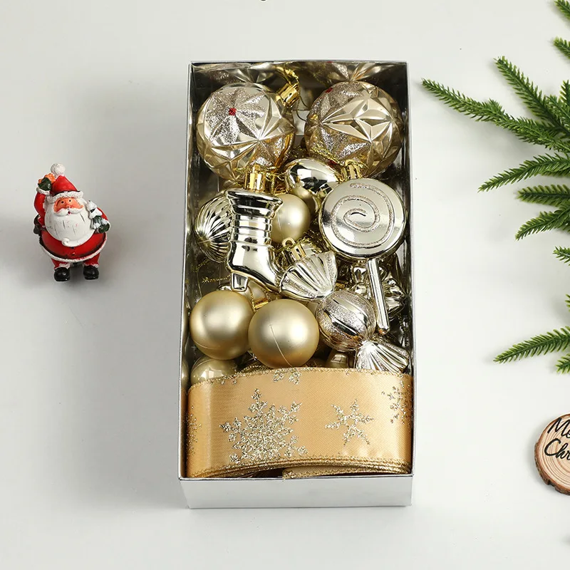 2Boxes Christmas Ornaments Christmas Ball Pendant Set Box Christmas Tree Ribbon Pendant Holiday Dress