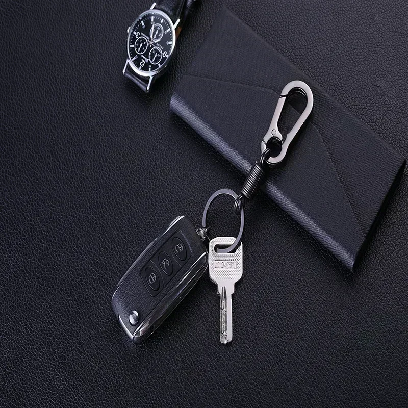 Spring Keychain for Men Stainless Steel Carabiner Buckle Key Rings Anti-lost Climbing Hook Car Keychians Metal Bag Accessories