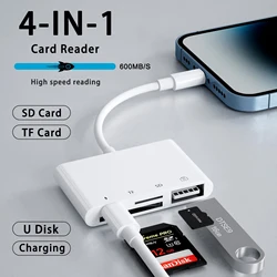 4 in 1 USB Card Reader SD/TF Card For iPhone 14 13 12 11 Pro Max Lightning Fast Charging Port For iPad Camera MacBook Adapter