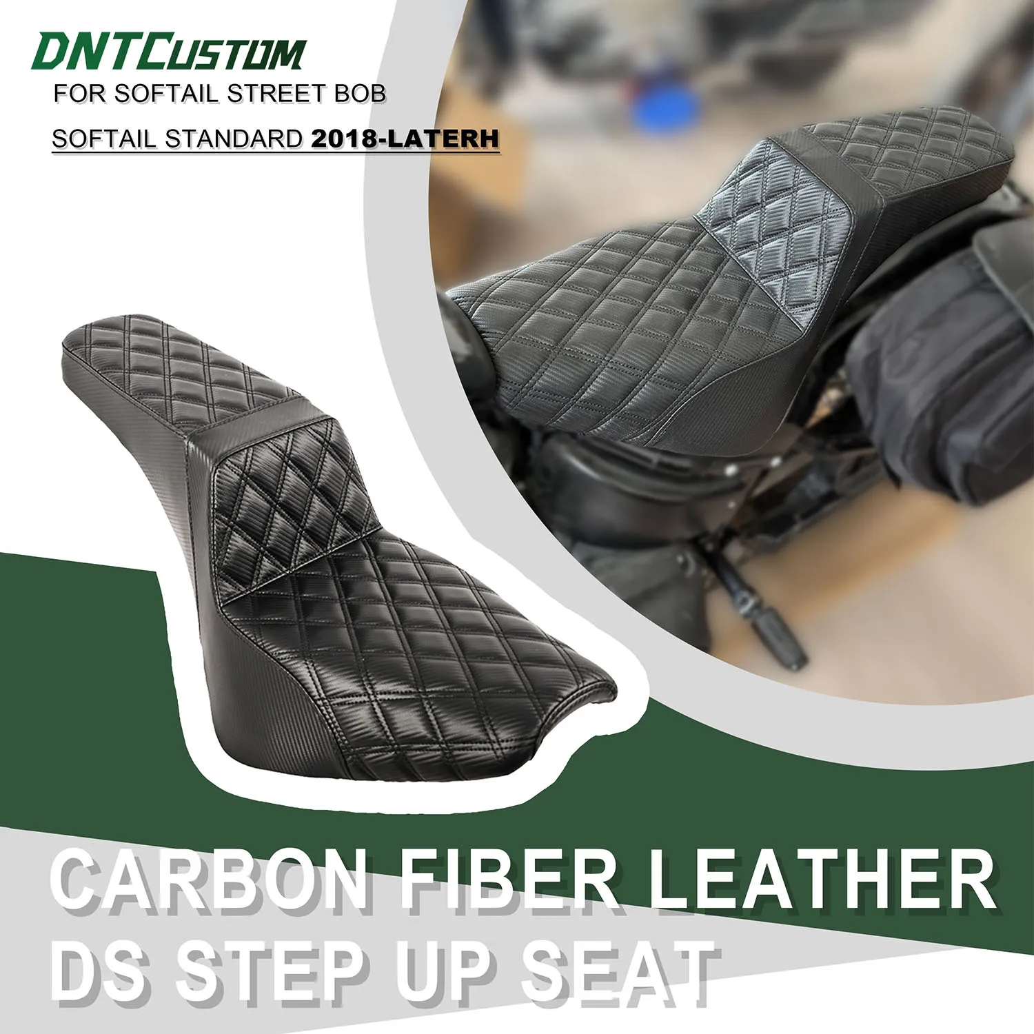 DNTCUSTOM Motorcycle Accessories Carbon Fiber Leather DS Step Up Seat for Harley Softail Street Bob Softail Standard 2018-later