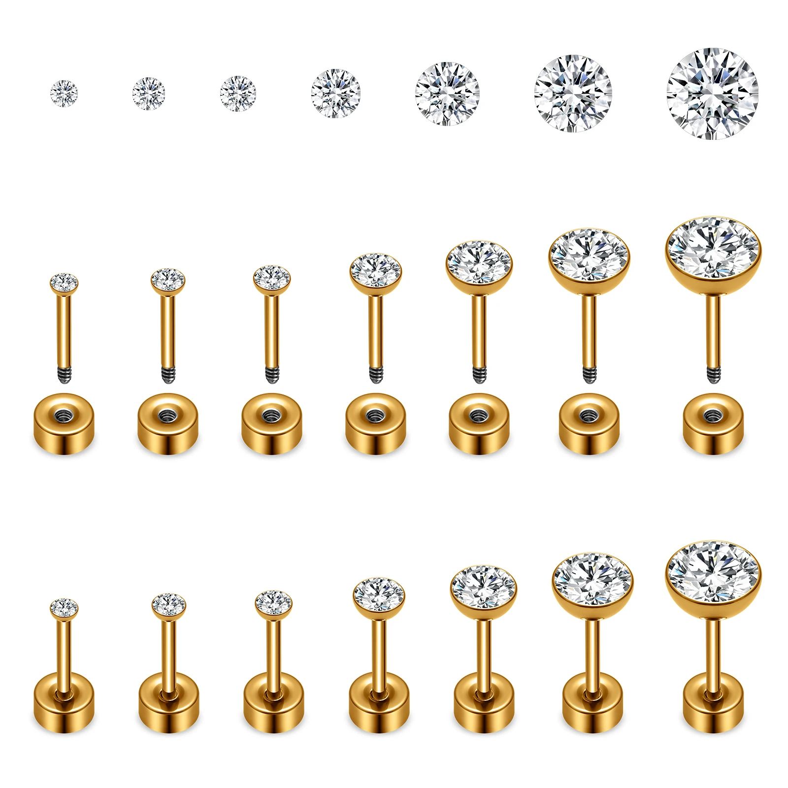 Conjunto de Piercings de Titânio ASTM F136: Labret de Rosca Redondo em Formato de Tigela, Anel Labial, Joias para Cartilagem, Tragus, Conch, Hélice e Piercings de Nariz