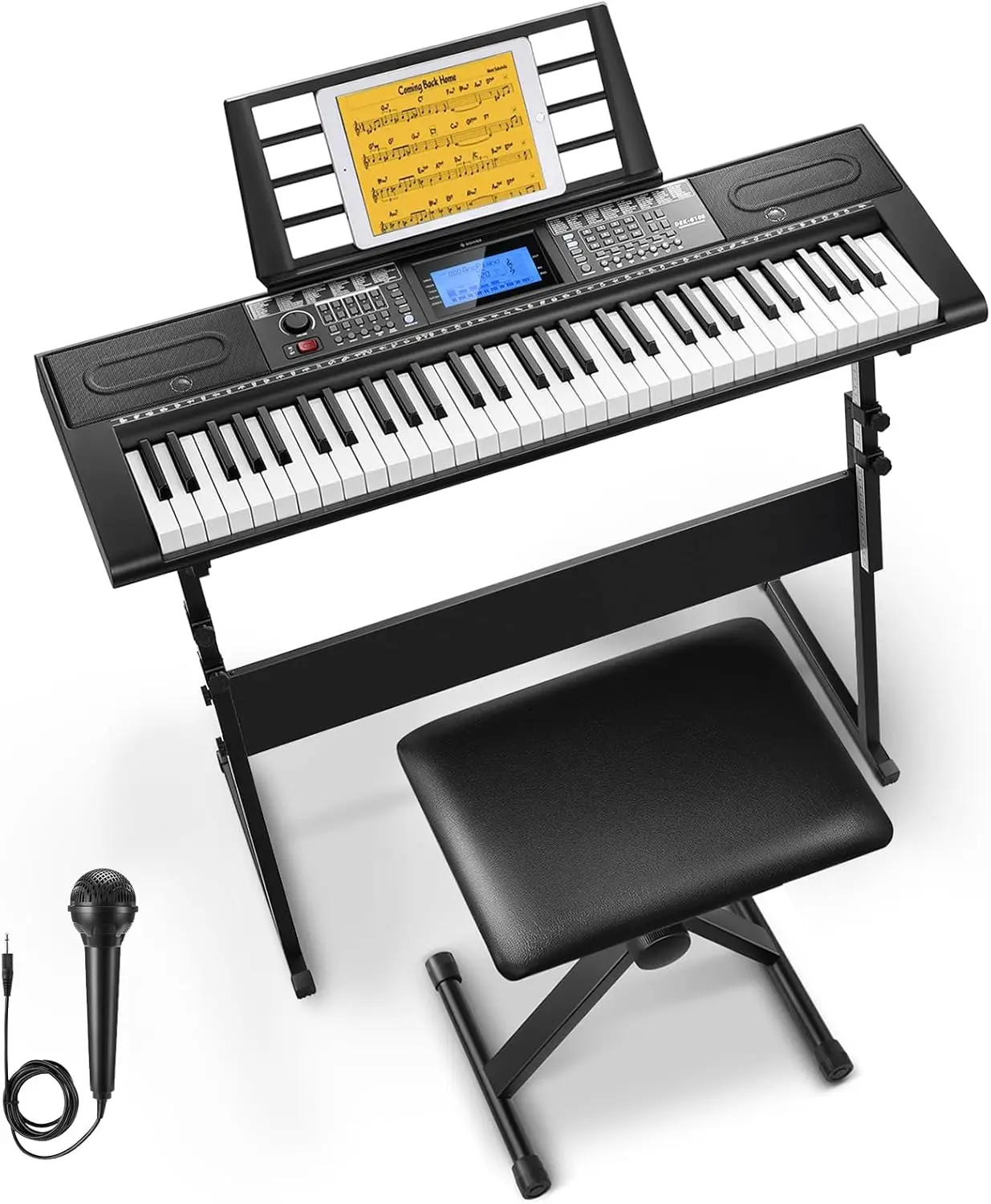 

61-Key Electric Piano Keyboard Kit with 249 Voices & Rhythms, Includes Stand, Stool & Microphone - Perfect for Beginners