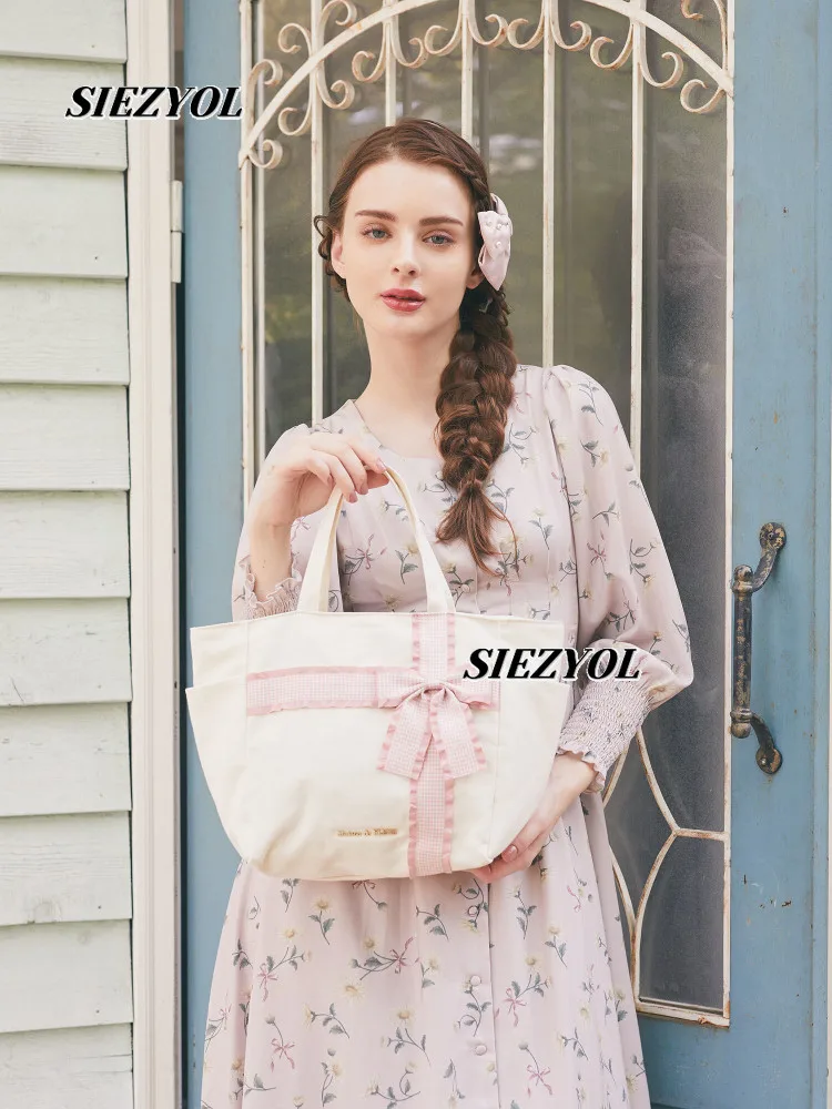 Japanese Style New Plaid Bow Canvas Tote Bag Sweet Versatile Fashionable Zipper Handbag for Girls Outdoor Makeup Cosmetic Bags