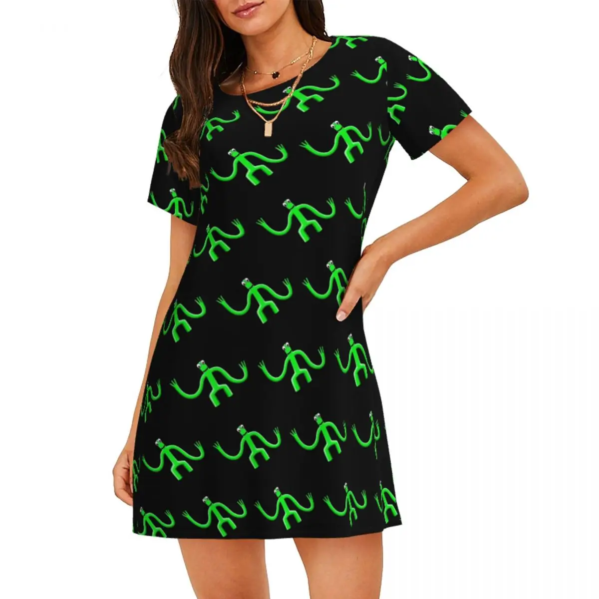 

Custom Green R-Rainbow Friend Video Game Womens Short Sleeve Sleepshirt Nightdress For Shopping Travels Sleepdress