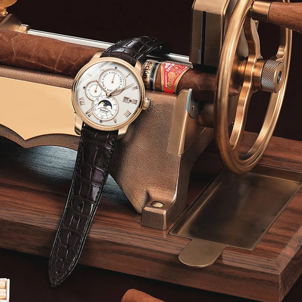 BORMAN メンズ自動巻き時計 41mm 機械式腕時計 50m 防水 サファイア マルチダイヤル 月週日