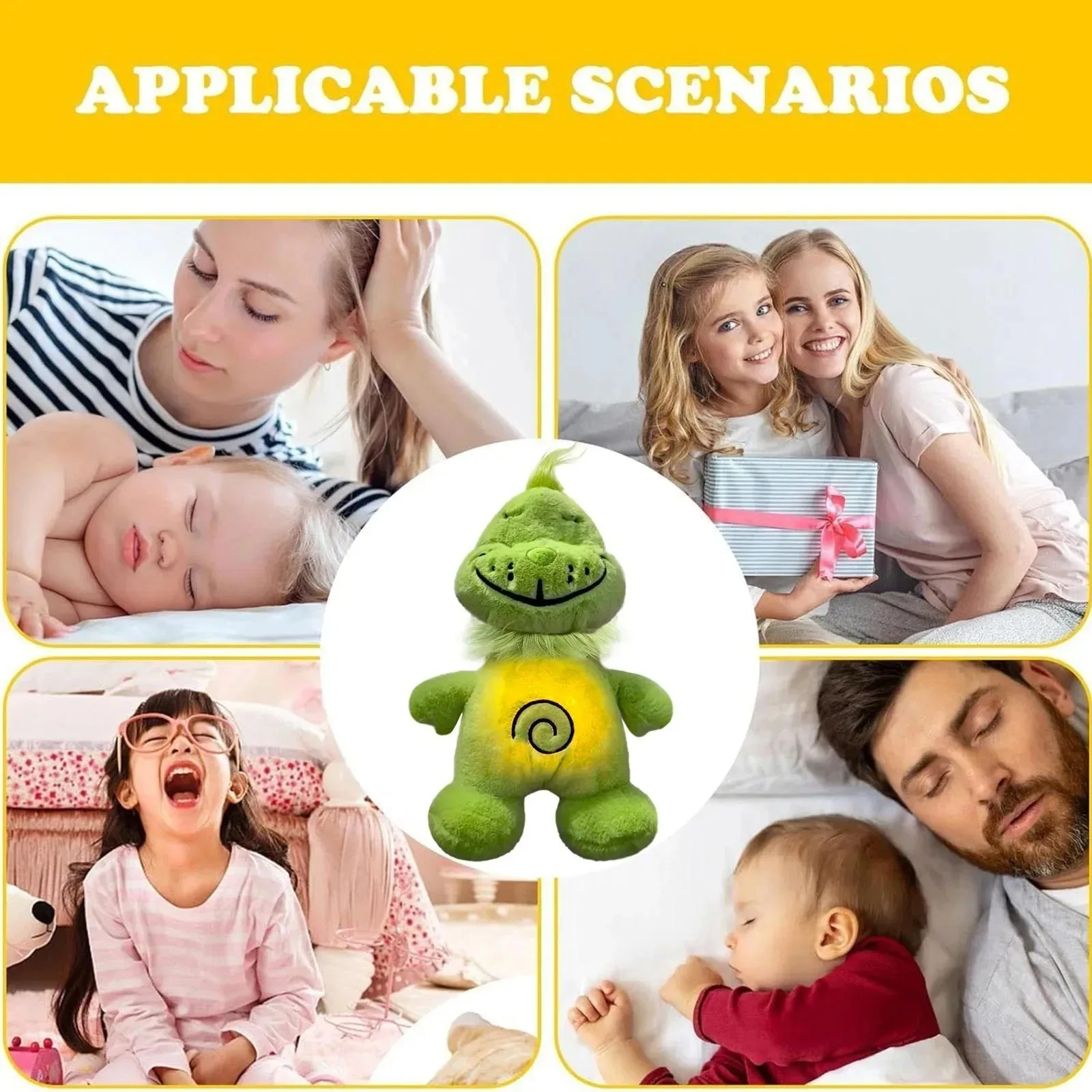 Brinquedos de pelúcia como a boneca monstro de Natal, e boneca respiratória monstro verde, boneca calmante e dormindo e boneca companheiro são b