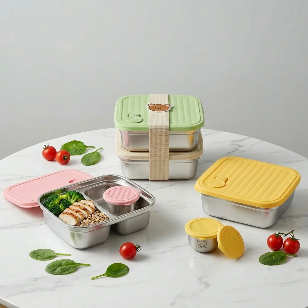 304 Stainless Steel Lunch Box With Sauce Box Portable Fruit Salad Food Storage Container Stackable Sealed Bento Box For Student