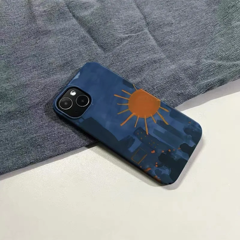 Ins Korean Night Sun Oil Painting Case for IPHONE 17 16 ProMax 15 14 Plus 13 12 MINI 11 PRO 16Plus XR XS MAX Acrylic Phone Cover