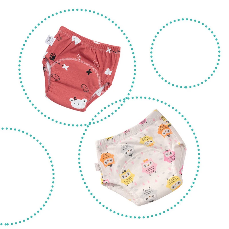 6 Layer Newborn Cartoon Baby Cotton Training Cloth Diaper Underwear Pant Reusable Washable Infant Nappies Child Learning Panties