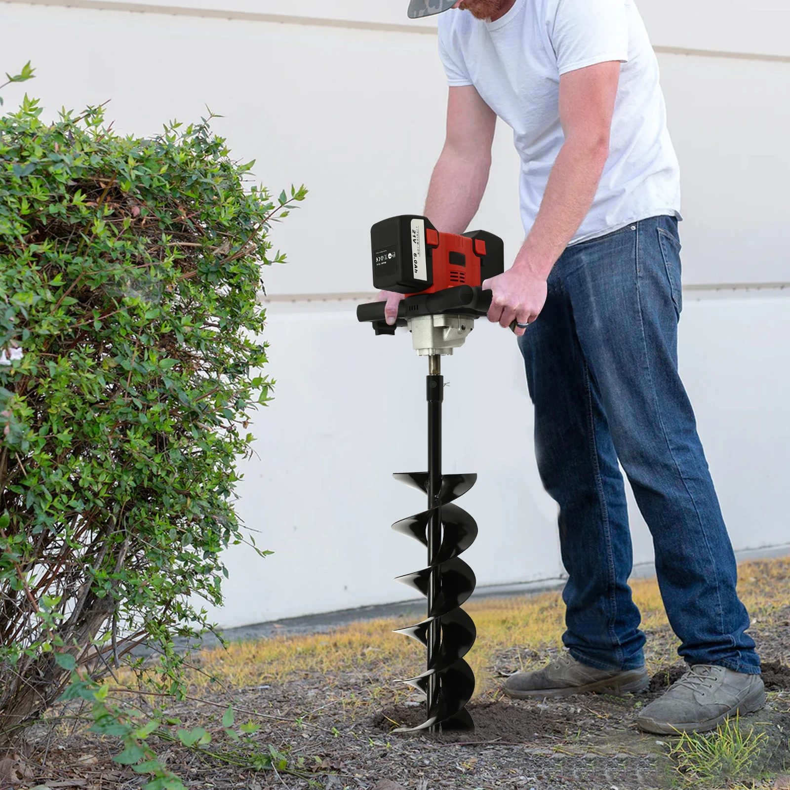 2000W Electric Post Hole Digger  6-Speed Adjustable Garden Yard Earth Auger w/ 2 Batteries&150mm Drill Bit