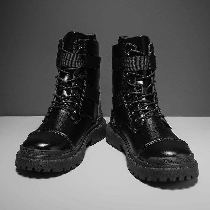 Moda outono botas masculinas de couro botas de tornozelo quente casal alto superior botas de motocicleta à prova dplus água sapatos tamanhos grandes 35-47