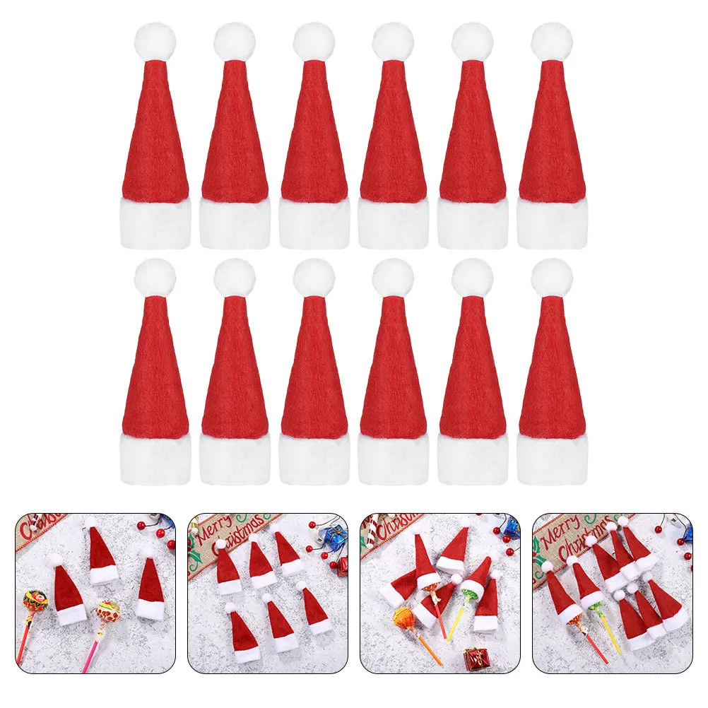 

50pcs Mini Christmas Hats Santa Caps For Candy Lollipops Party Ornaments Xmas Decor Tableware Supplies Photography Props Holiday