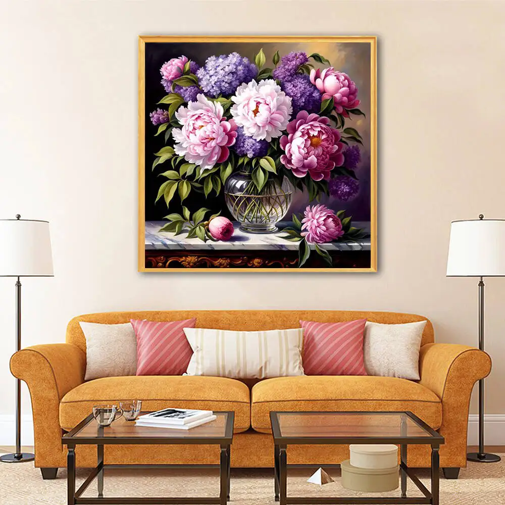 Huacan Peony Handmade Diamond Painting Flower Diamond Mosaic 5d Photo Custom Home Bedroom Wall Artwork Decor view 3