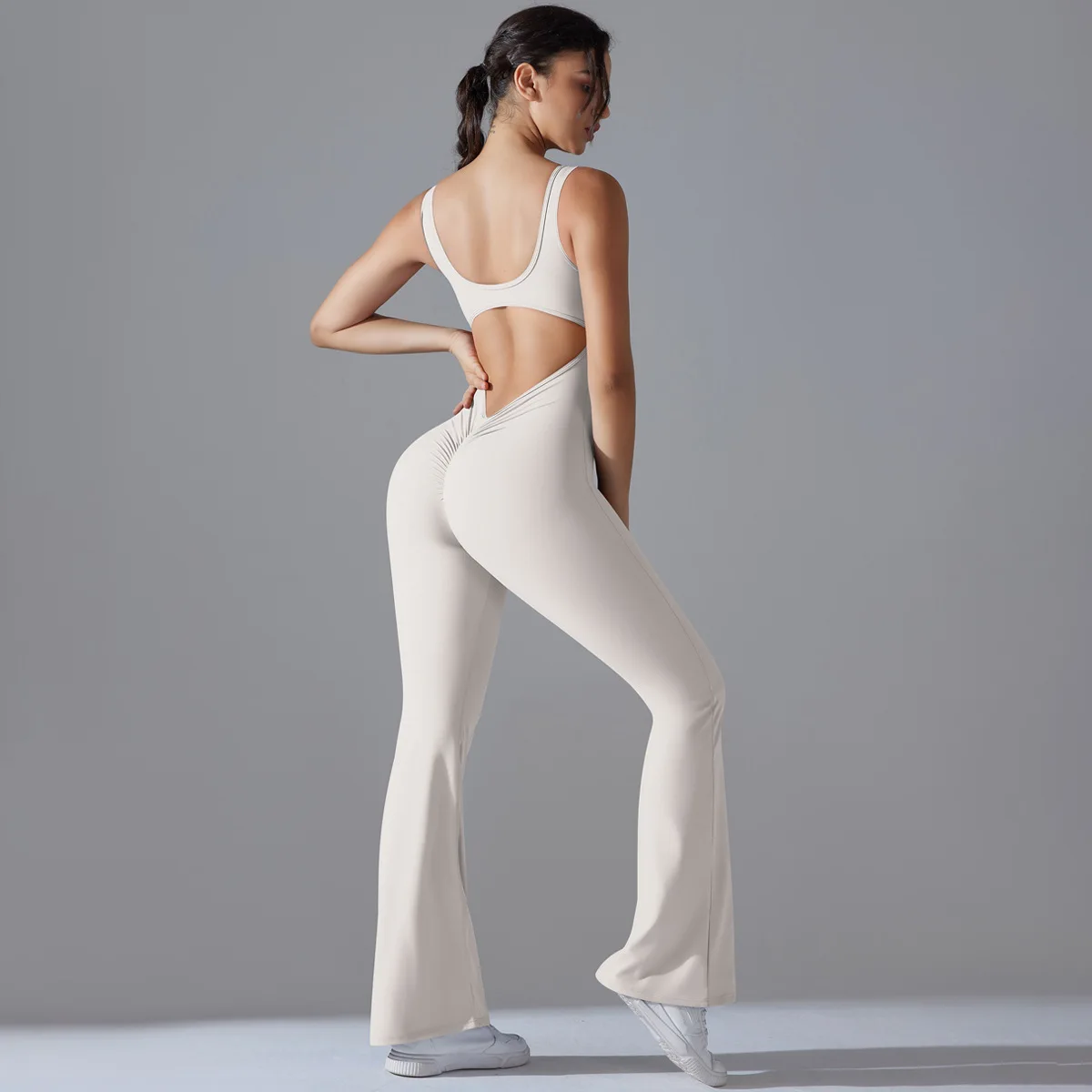 Gym Fitness Flare Jumpsuits Women Scrunch Butt Sportswear Bodybuilding Sports Yoga Set Workout Bodysuits Sexy Trouser Suit