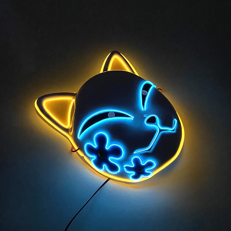 

Halloween Japanese Anime Fox Neon Mask Demon Slayer mask Kimetsu No Yaiba cosplay props glow in the dark nightclub show mask