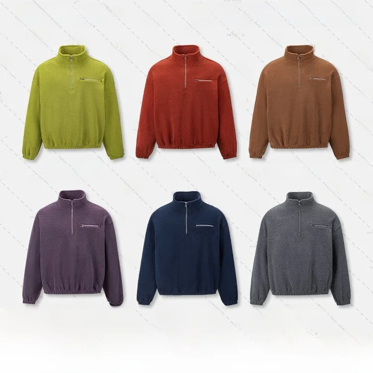 

Warm Fleece Lined Hoodie Sweatshirt Half Zip Stand Collar Multi Color Outdoor Thermal Polyester Fiber Long Sleeve Casual Style