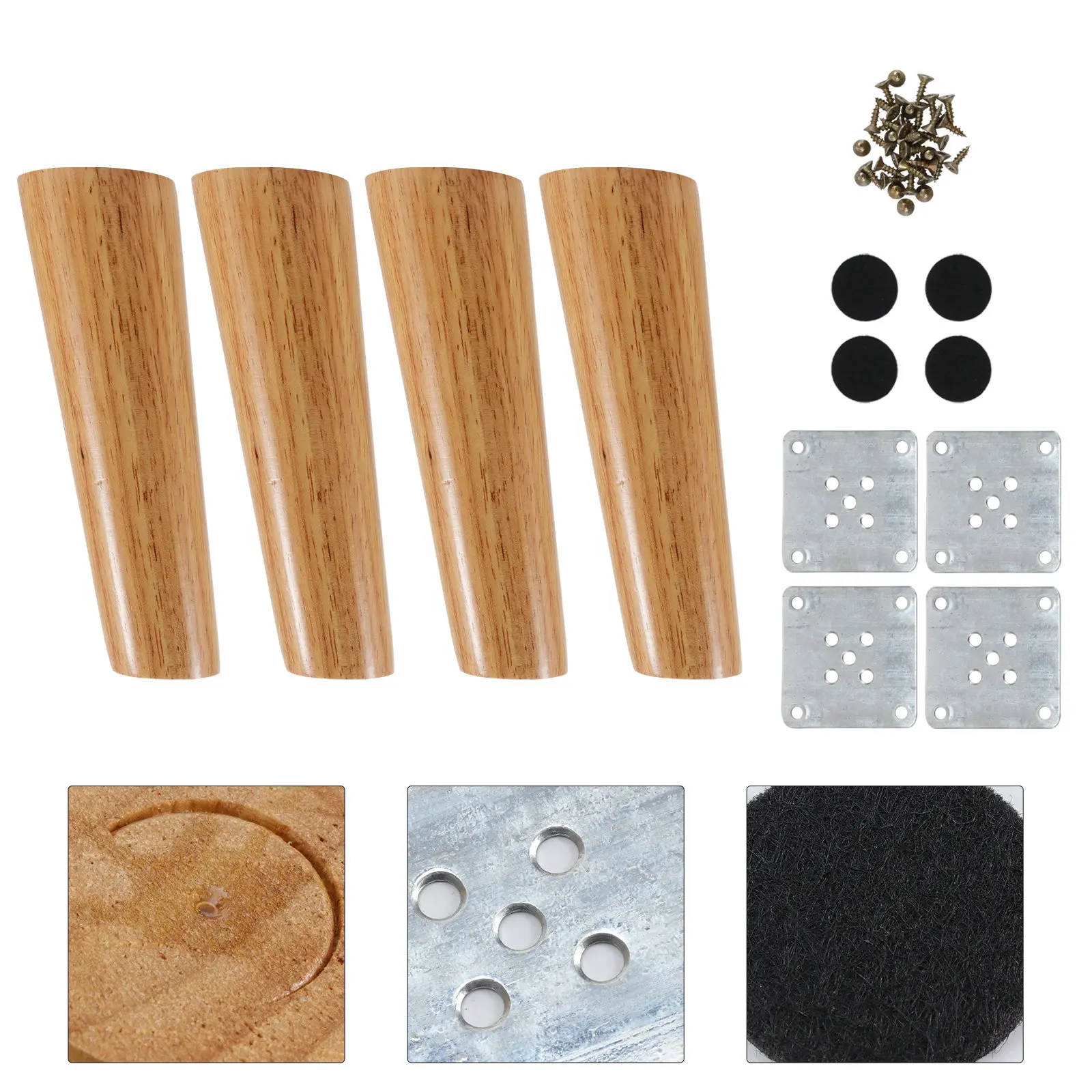

1Set Nordic Table Legs Real Oak Wood Furniture Feet Set for Sofa Cabinet Workbench Includes Screws Iron Plates Floor Protector