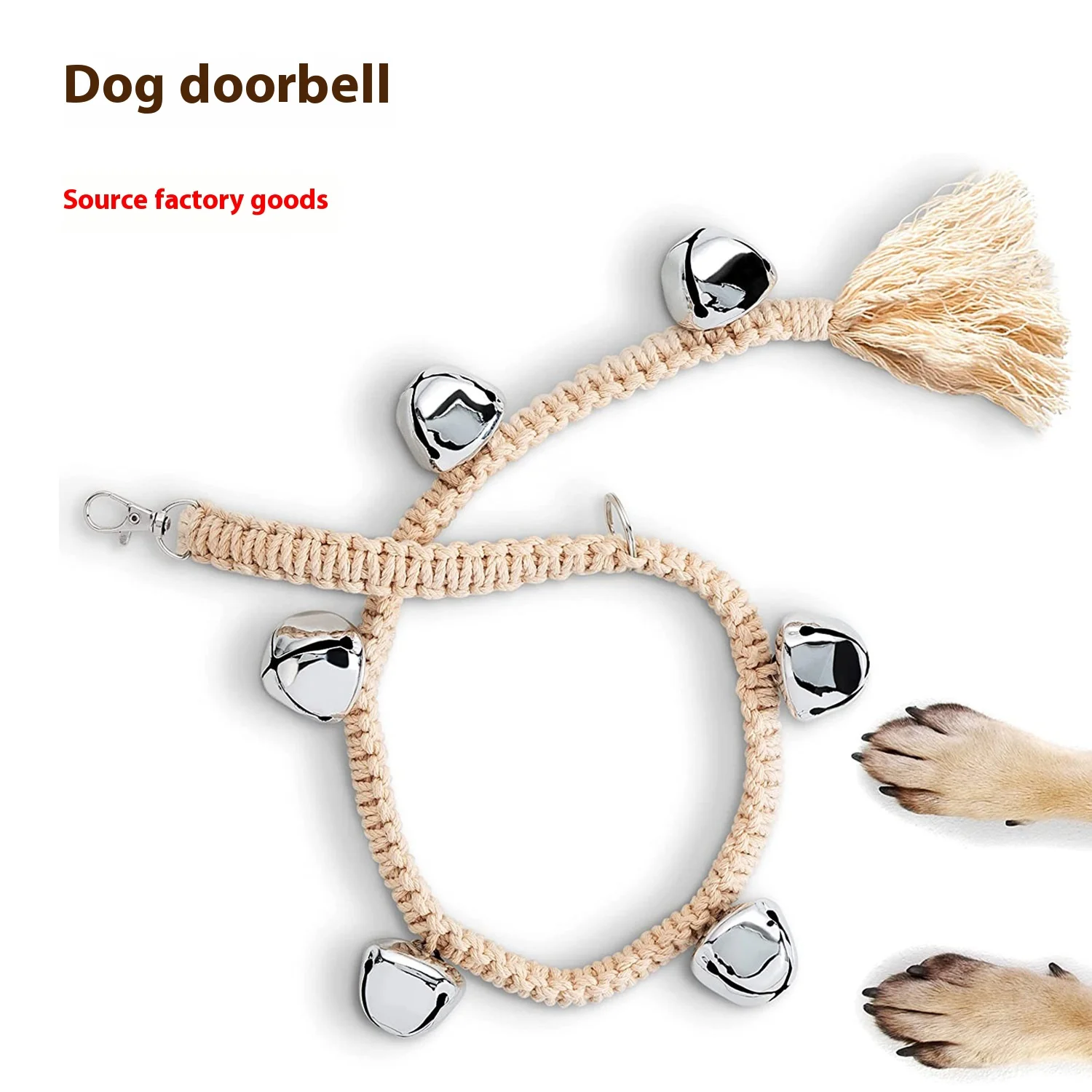 Dog doorbell hanging training bell hand-woven cotton rope with tassel going out bell doorbell