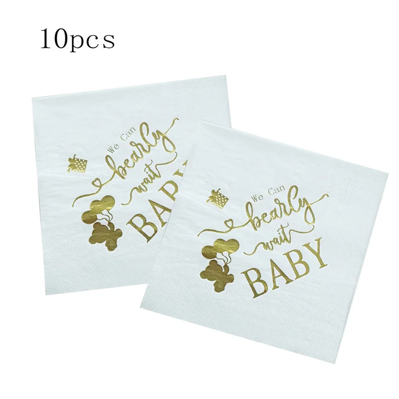 10pcs Gold Plated Teddy Bear Napkins  Baby Happy Birthday Party Baby Shower Table Decoration Supplies