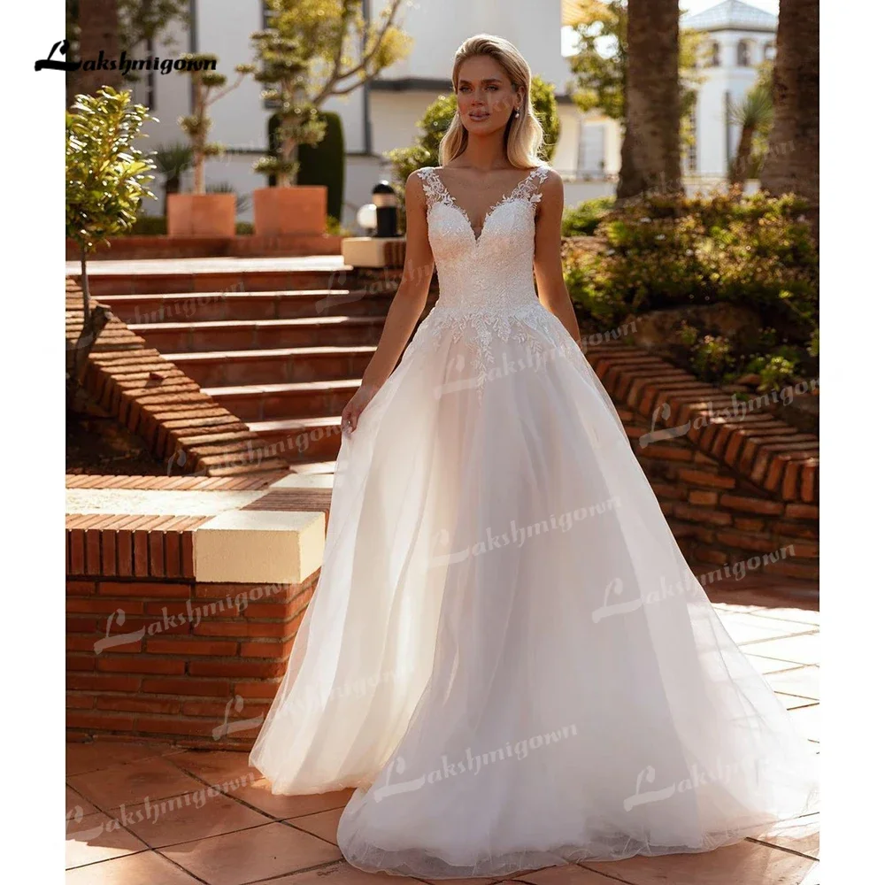 2025 sexy decote em v profundo sem mangas renda superior aberto volta tule uma linha vestido de casamento personalizado para as mulheres boho nupcial crescidos vestidos de n