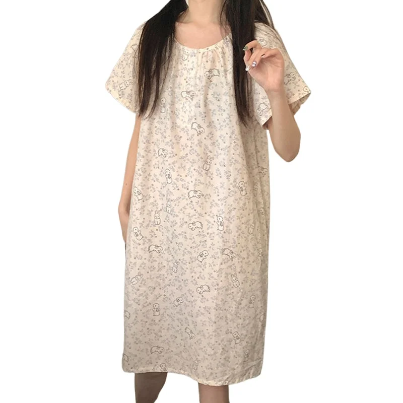 Rubbit Sleepwear Woman Short Sleeves Summer Nightgown Korean Nightwear Night Dress One Piece Pajamas Sleeping Home Wear 2024 New