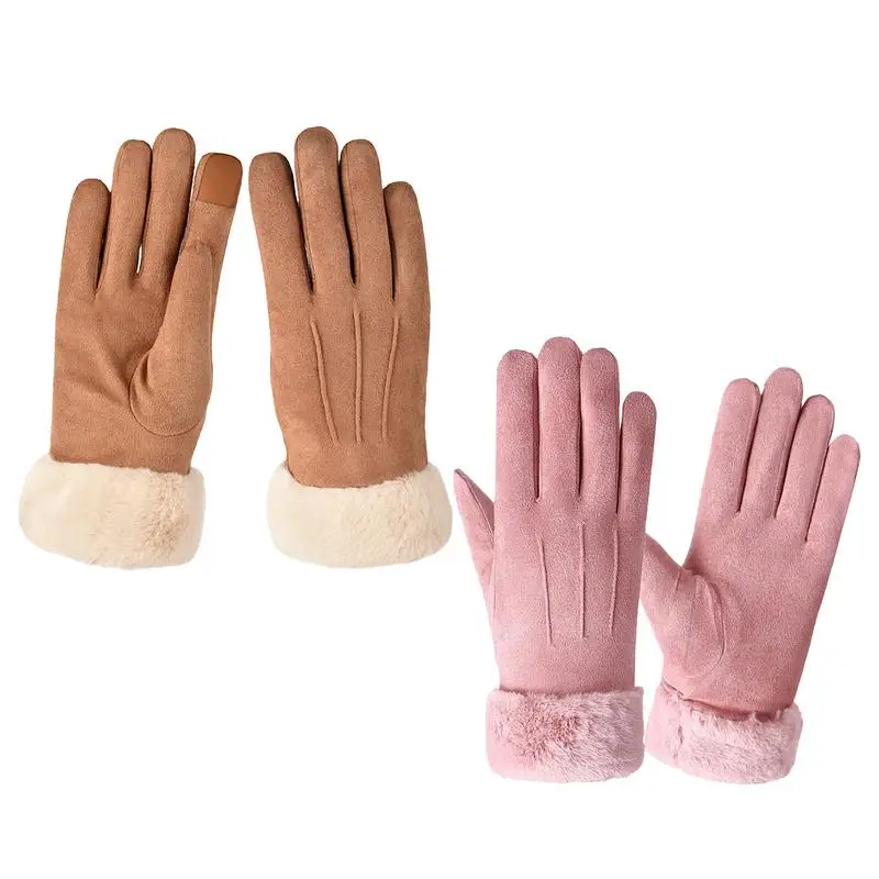 

Touch Screen Driving Gloves Winter Suede Leather Cycling Gloves Thermal Soft Mittens for Women Cold Weather Hiking Outdoor