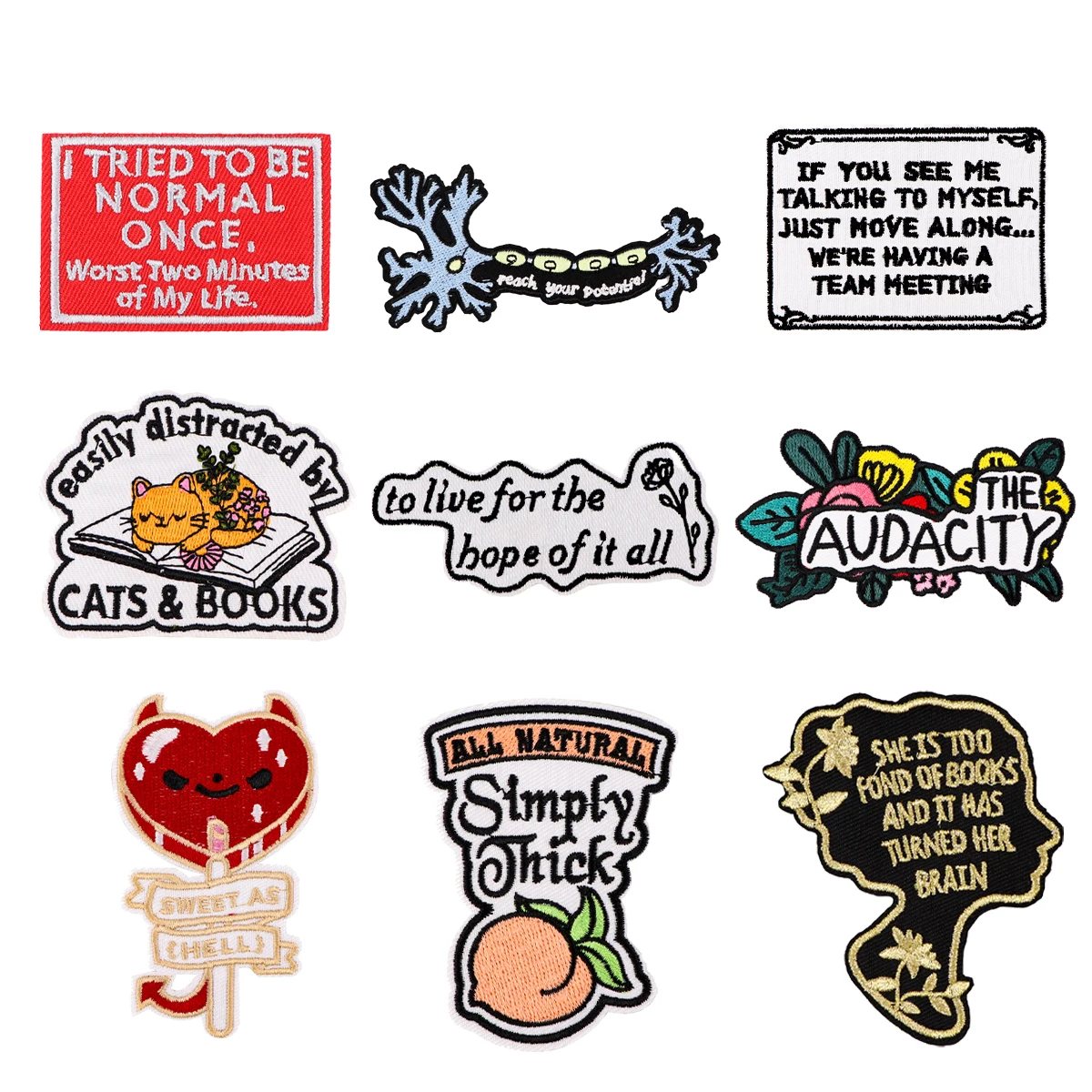 

Peach Quotations Embroidered Patches For Clothing DIY Iron on Patches For Clothes Cartoon Patch Stickers Accessories