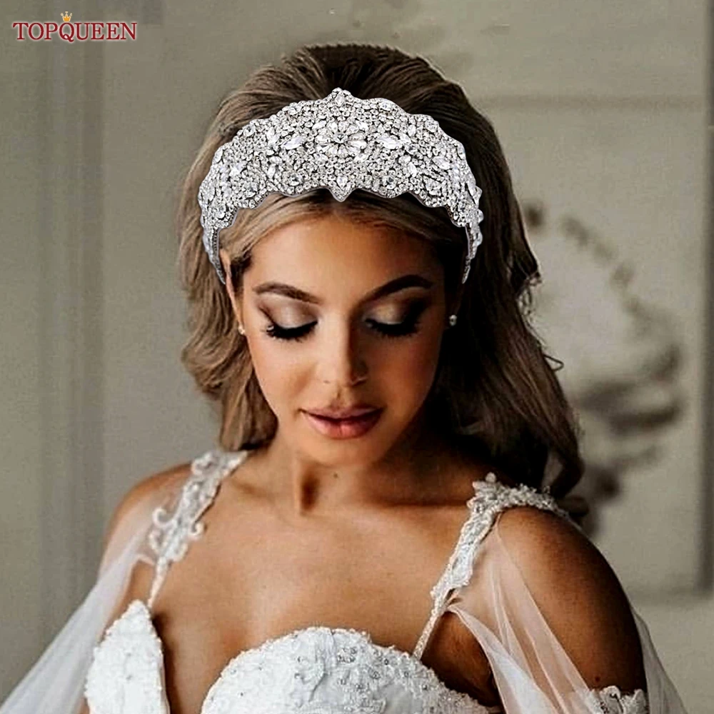 Topqueen s233 prata nupcial headpieces coroa de luxo casamento headwear nupcial bandana strass luxo nupcial coroa cabelo jóias