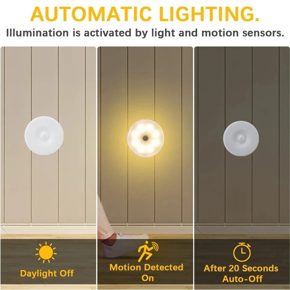 Motion Sensor Light LED Nightlights Rechargeable Lamp for Kitchen Bedroom Stairs Cabinet Hallway Closet Wardrobe Night Light