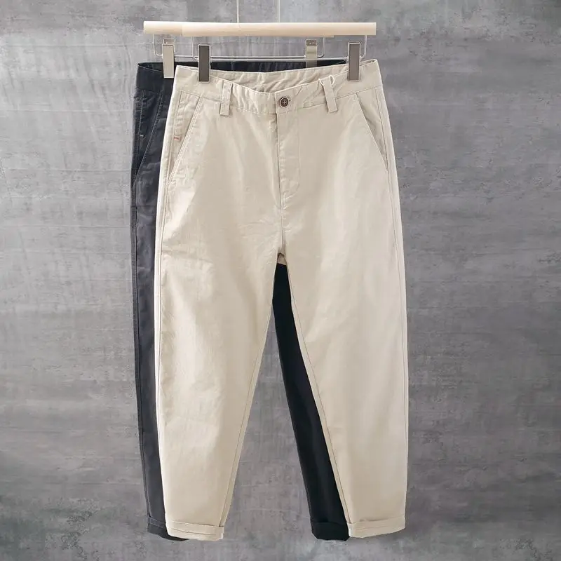 Spring and Summer New Trendy Brand Clean Pure Cotton Men's Casual Pants Retro Japanese Straight Cone Cargo Pants Trousers