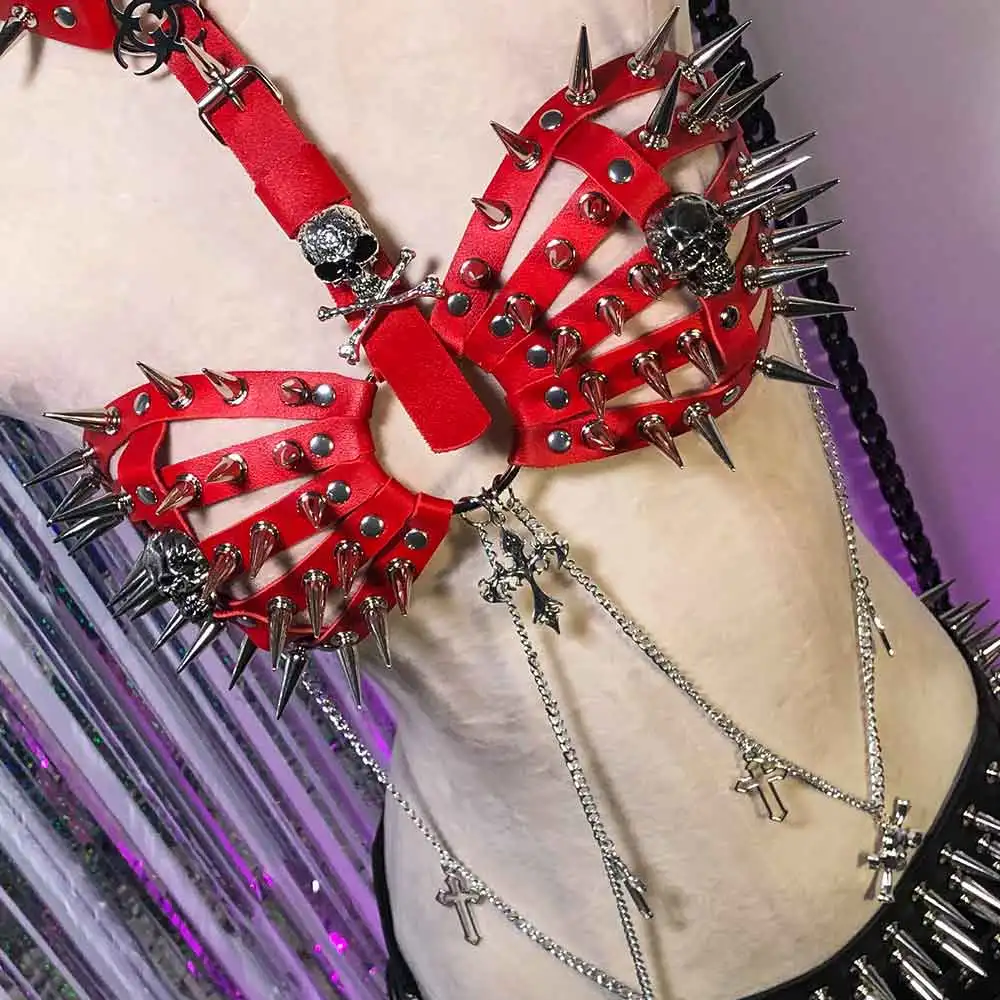 

Gothic Fairy Grunge Teen 90s E-Girls Y2K Vegan Leather TOPS Goth Vintage Eco Punk Rock Studded Rivets Harajuku Emo DIY Kawaii