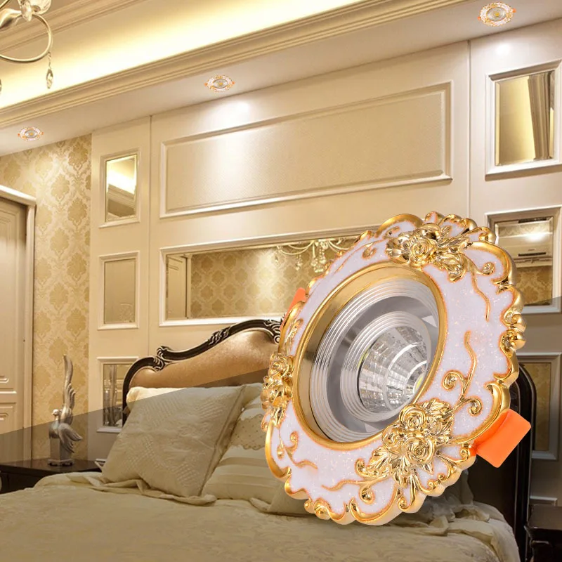 

European Luxury Ceiling Downlight 3W 7W Embedded Resin Gold Spotlight Living Room Hallway Kitchen Sky Flower Ceiling Spot Lamp