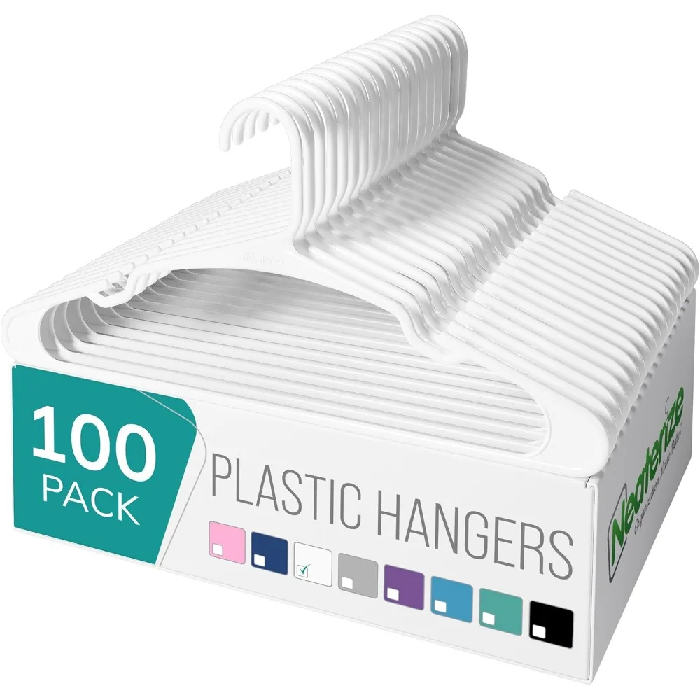 

100 Pack White Plastic Adult Clothes Hangers Slim Space Saving Closet Organizer