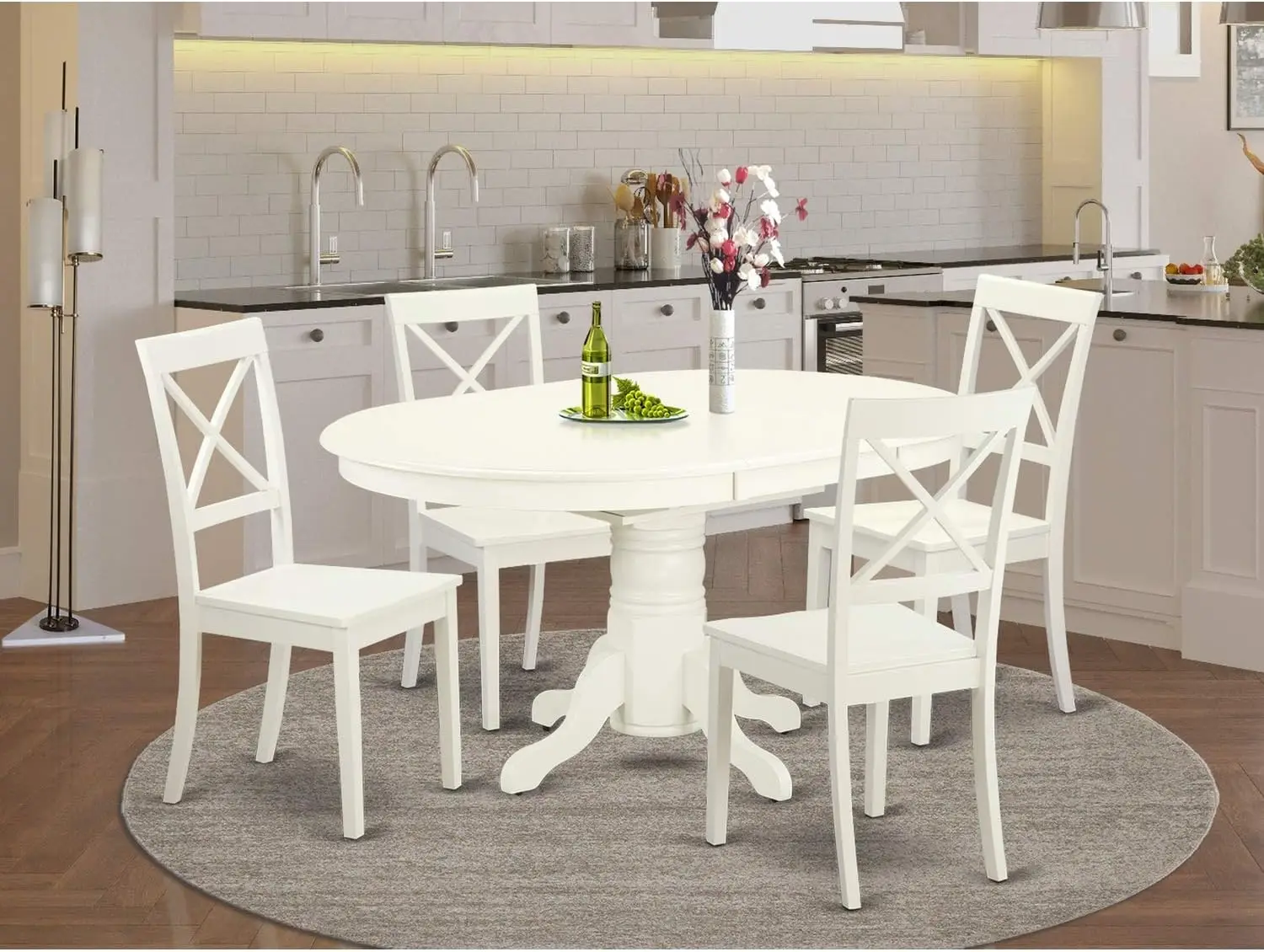 East West Furniture AVBO5-LWH-W 5-Piece Modern Dining Table Set: Oval Table with Butterfly Leaf & 4 Chairs, Linen White, 42x60