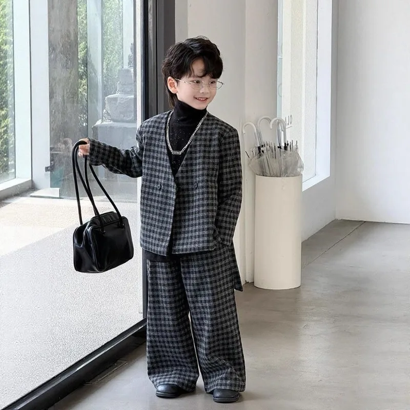 

2025 Autumn New Boys' Korean Style Blazer Sets Flower Boy Runway Show Costume Formal Occasion Attire