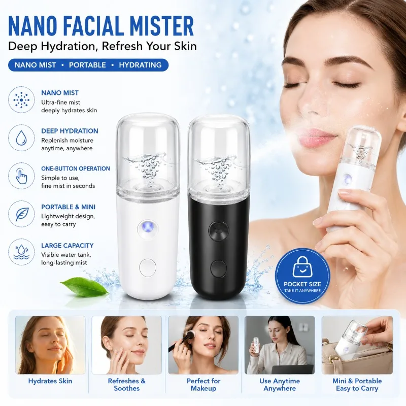 Nano Facial Mist Sprayer Portable USB Beauty Humidifier Deep Hydration Face Steamer Skin Care Device Travel Home Use