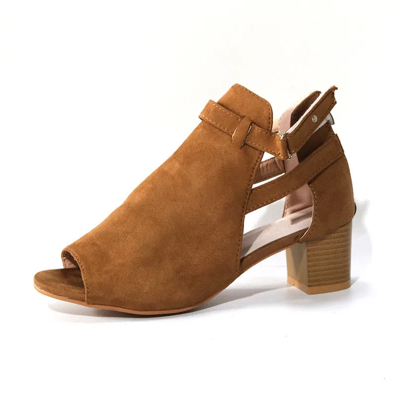 Sandalias de tacón cuadrado con punta abierta para mujer, zapatos de gladiador con hebilla y Correa, informales, talla 35-43