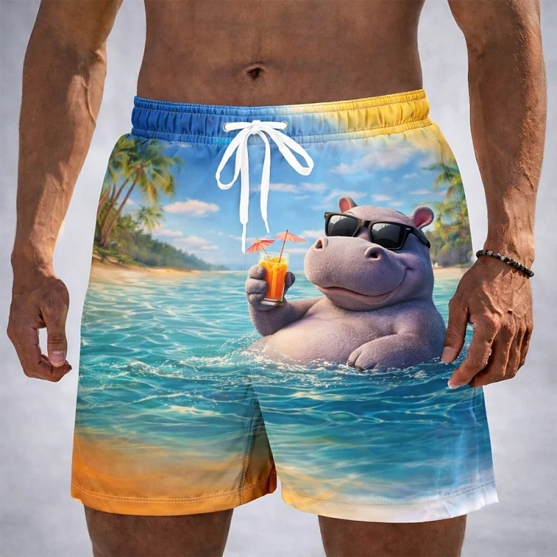 Funny Vacation Animal Graphic Swim Trunks For Men Casual 3D Printed Short Pants Summer Hawaii Surf Swimsuit Beach Shorts