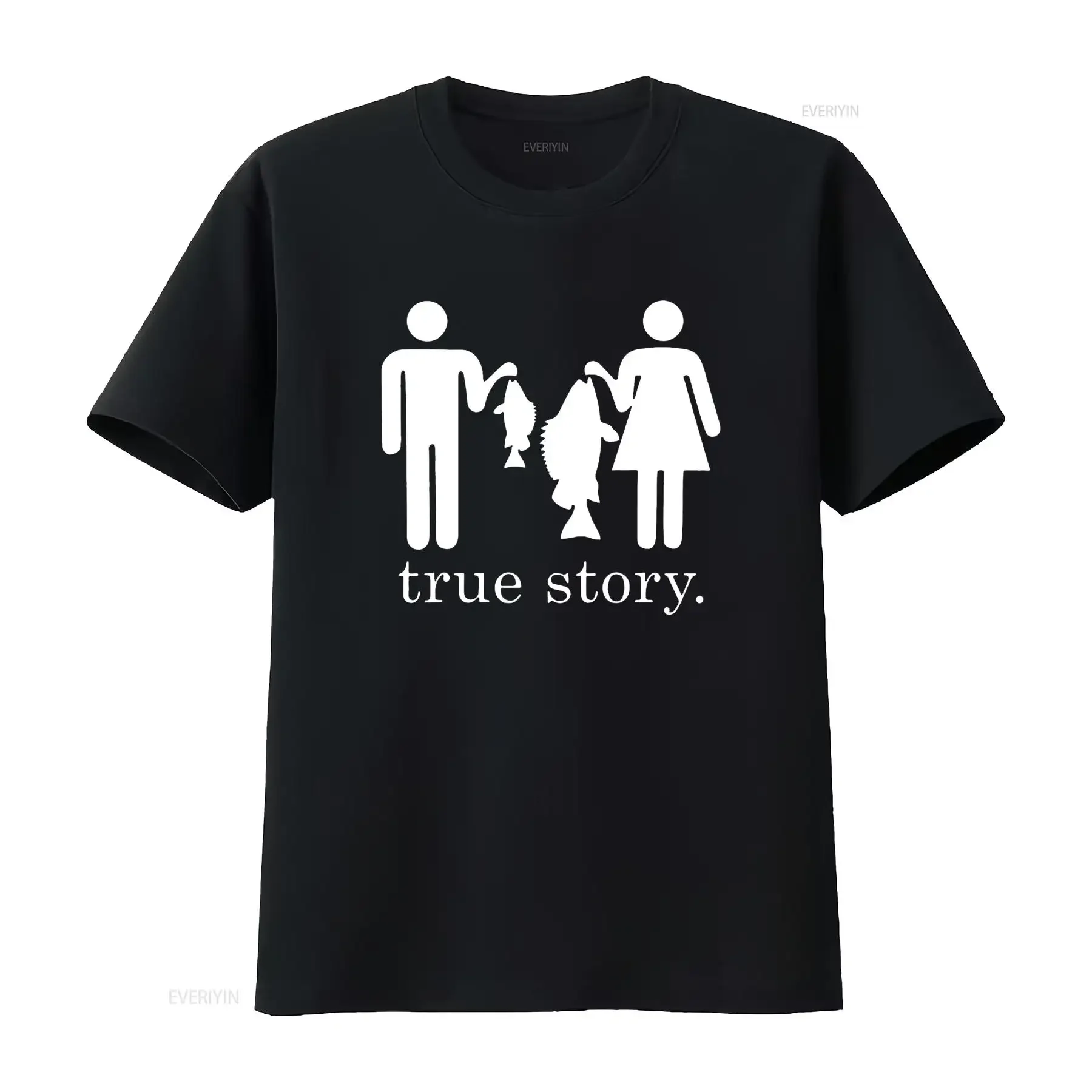 

True Story Fishing Couple Funny Joke Apparel Stylish Women s Crew Neck T Shirt with Bold vintage Washed graphic